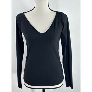 MARITHE FRANCOIS GIRBAUD Black Long Sleeve Doubled Layer Top Shirt Sz 6 Stretch